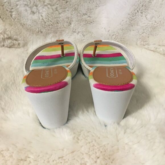 NEW Coach Felicite Multi-Color Striped Wedge Platform Thong Strap Sandals Size 8 - Picture 7 of 13
